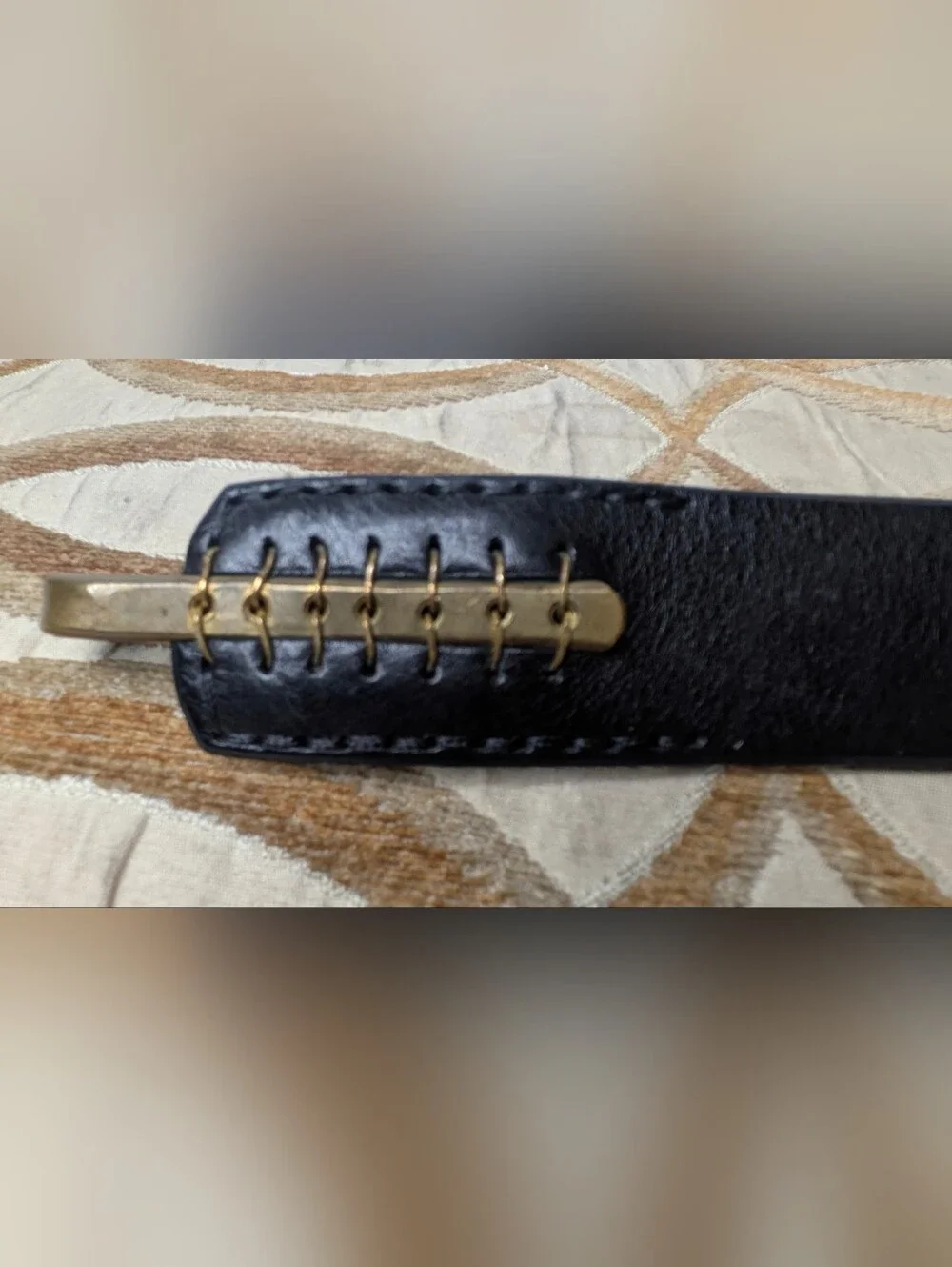 Women’s Johnny Farah Multihole Brass Metal Hook Black Leather Dress Belt Sz S/M